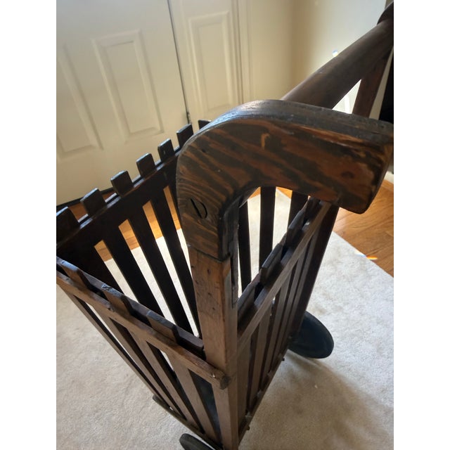 Antique Slat Wood Grocery Shopping Cart Wheeled Basket For Sale - Image 9 of 9