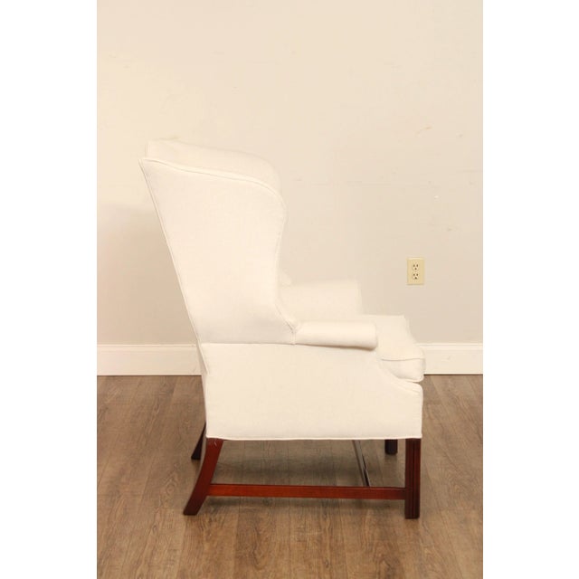 Saybolt Cleland Chippendale Style Custom Upholstered Mahogany Wingback Chairs - A Pair For Sale - Image 12 of 12
