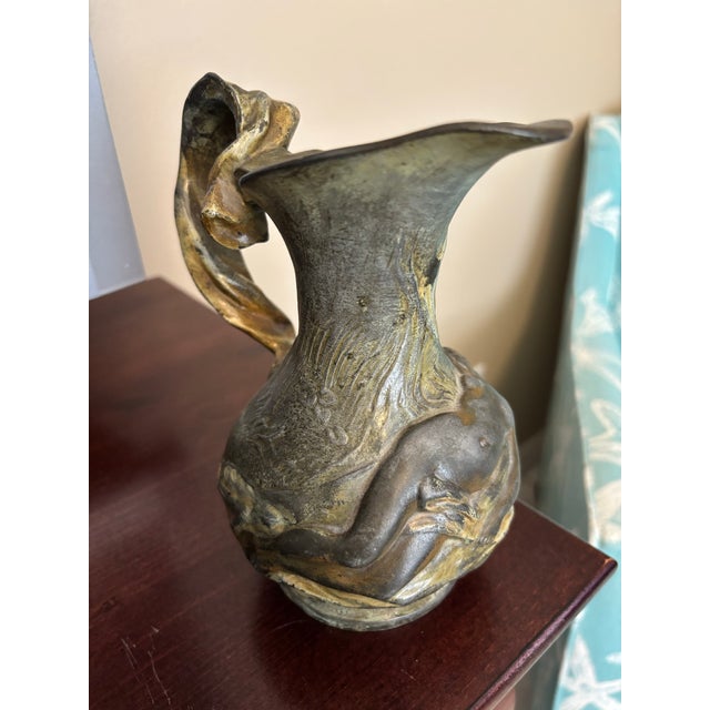 Art Nouveau Early 20th Century Art Nouveau Figural Pitcher Cb Perron Nude Woman Metal Vase For Sale - Image 3 of 9