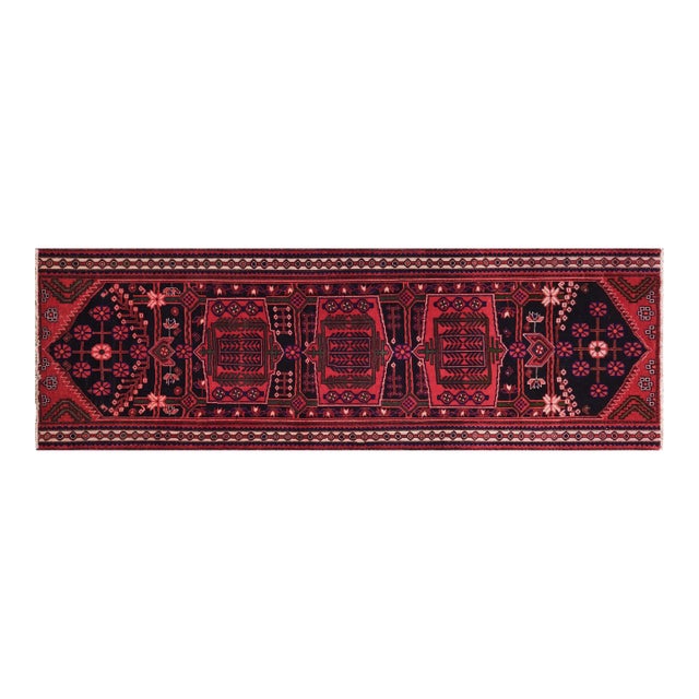 Vintage Hand-Knotted Wool Runner Rug – 3.10 X 8.3 Red Tribal For Sale