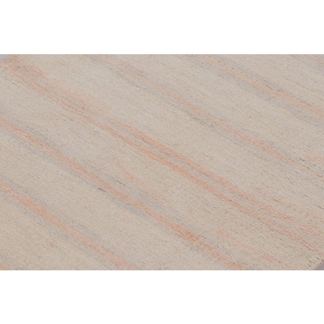 Contemporary Rug & Kilim’s Contemporary Turkish Runner Rug With Soft Beige and Cream Stripes For Sale - Image 3 of 9
