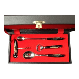 Late 20th Century Jezzine Bar Serving Set With Coral and Turquoise Inlay- 5 Pieces For Sale