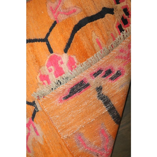 Mid 20th Century Bright Orange Floral Vintage Tibetan Rug rug no.j4589 For Sale - Image 5 of 7