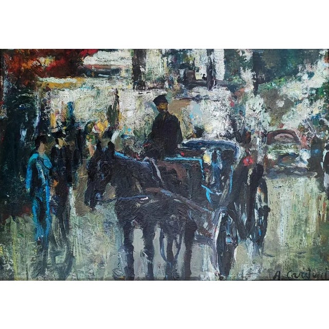 Adolfo Carducci, Calèche, Oil on Cardboard, Framed, in Flawless conditions. Designed 1920 to 1949 This piece has an...