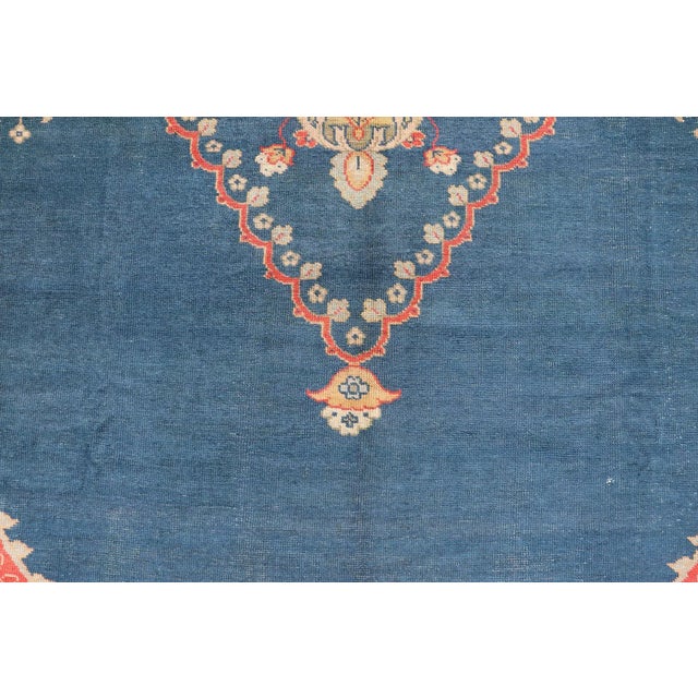Large Antique Turkish Oushak Rug in Blue and Red With Ornate Medallion Design For Sale - Image 9 of 12