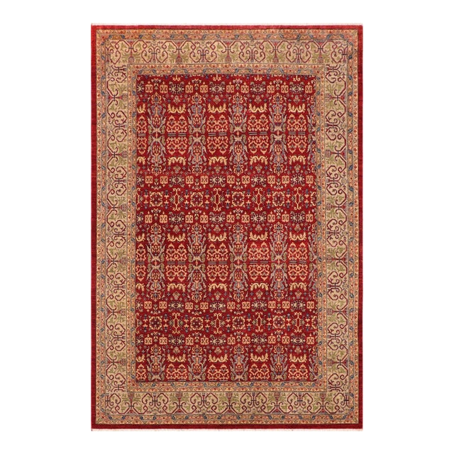 1980s Shabby Chic Ziegler Jane Red Green Hand-Knotted Wool Rug - 9'0'' X 12'0'' For Sale
