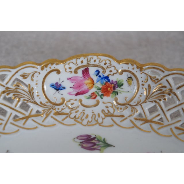 Early 20th Century Antique Meissen Reticulated Floral Insect Porcelain Oval Basket Dish For Sale - Image 5 of 11