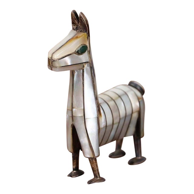 1950s Llama Figurine Sterling Silver and Mother of Pearl For Sale