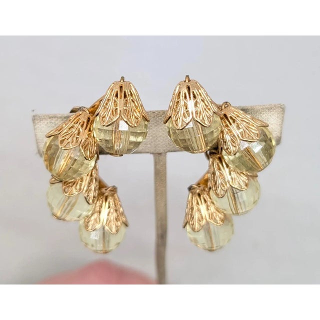 Metal Vintage 1950s Signed Napier Yellow Disco Ball Clip Earrings-2 Pieces For Sale - Image 7 of 12