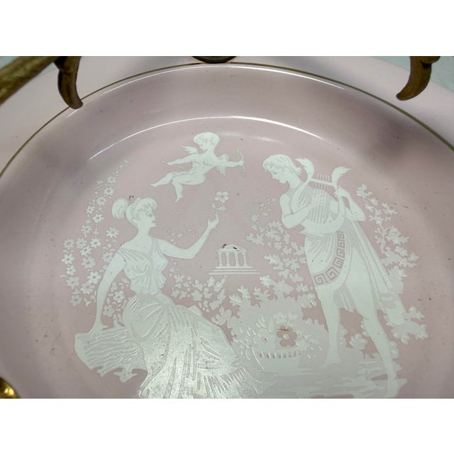 Metal Vintage Pate Sur Pate Italian Pink Porcelain Gilt Bronze Ashtray Candle Holder For Sale - Image 7 of 9