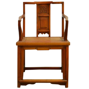 Antique Chinese Carved and Lacquered Elmwood Chair From the 19th Century