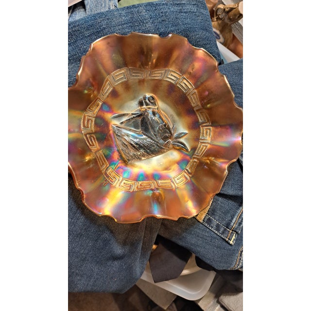 Gloria Dugan 1950s Carnival Iridescent Marigold Horse Head Bowl Catch All Dish For Sale - Image 4 of 8