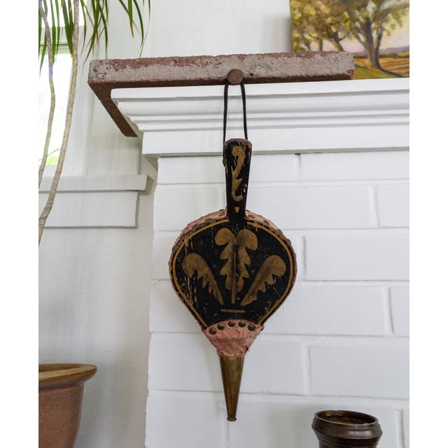 Black 19th Century American Federal Painted Fireplace Bellows With Bronze Foliage For Sale - Image 8 of 11