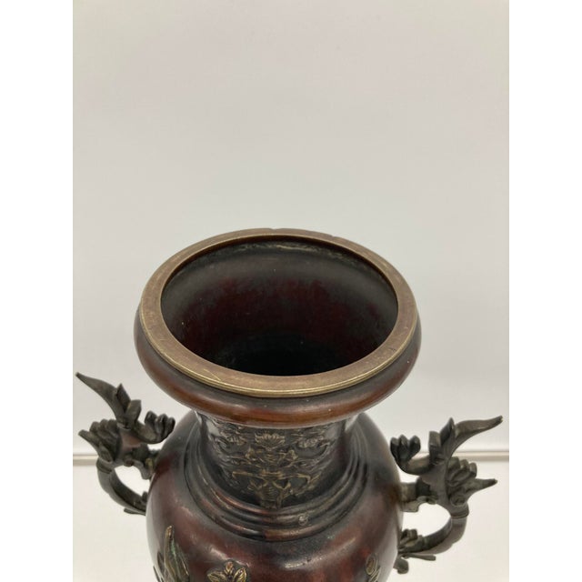 Bronze Meiji Period Large 19th Century Japanese Bronze Vase Urn Dragon Heads 18'' For Sale - Image 8 of 18