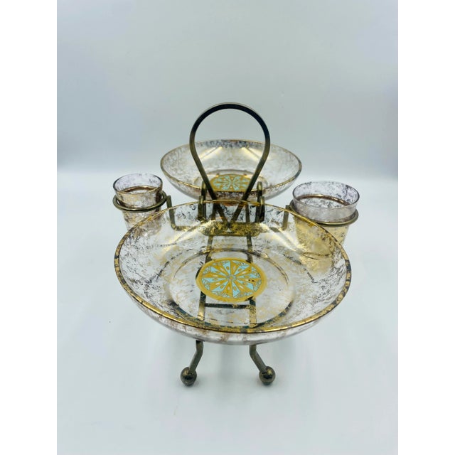 Mid-Century Modern Vintage Georges Briard Gold Leaf 5-Piece Hors d'Oeuvres Caddy or Shrimp Server- 5 Pieces For Sale - Image 3 of 13