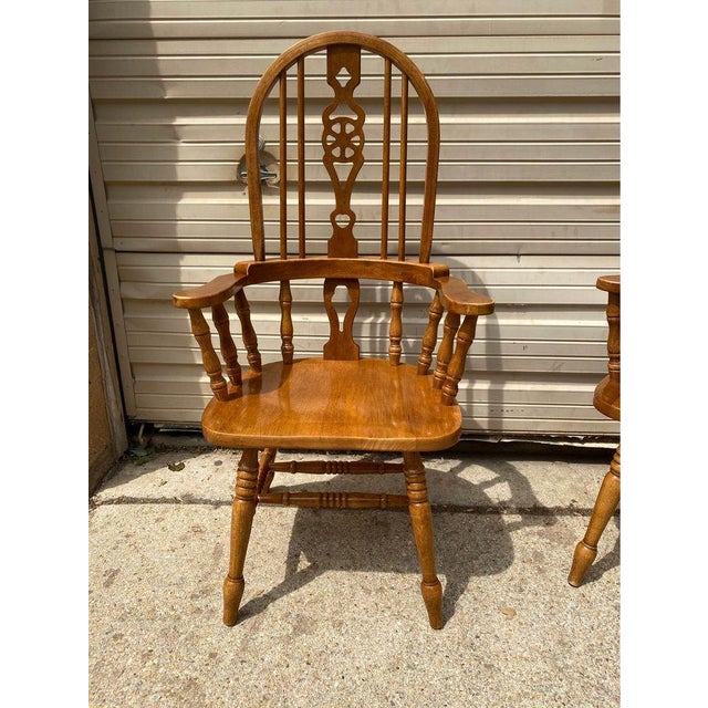 Wood Pair of Vintage Victorian Style Windsor Dining Chairs For Sale - Image 7 of 10