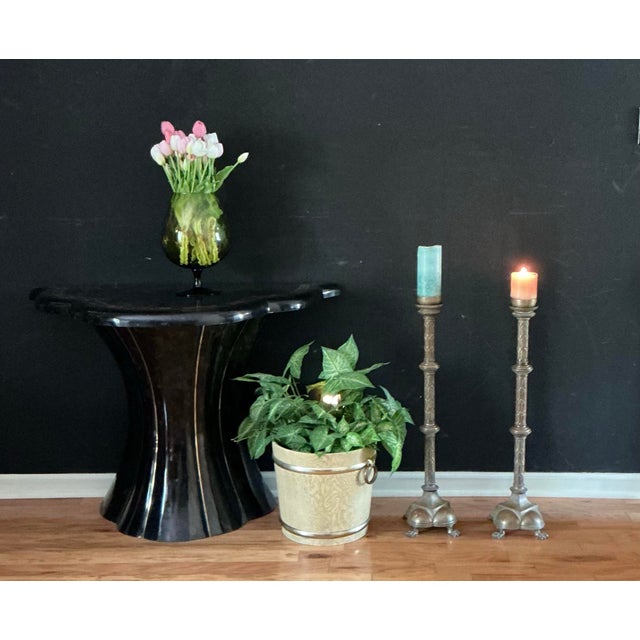 Pair Antique Decorated 29" Tall Solid Brass Floor Candle Stands Candlesticks Candle Holders, Circa 18th-19th Century For Sale - Image 12 of 12