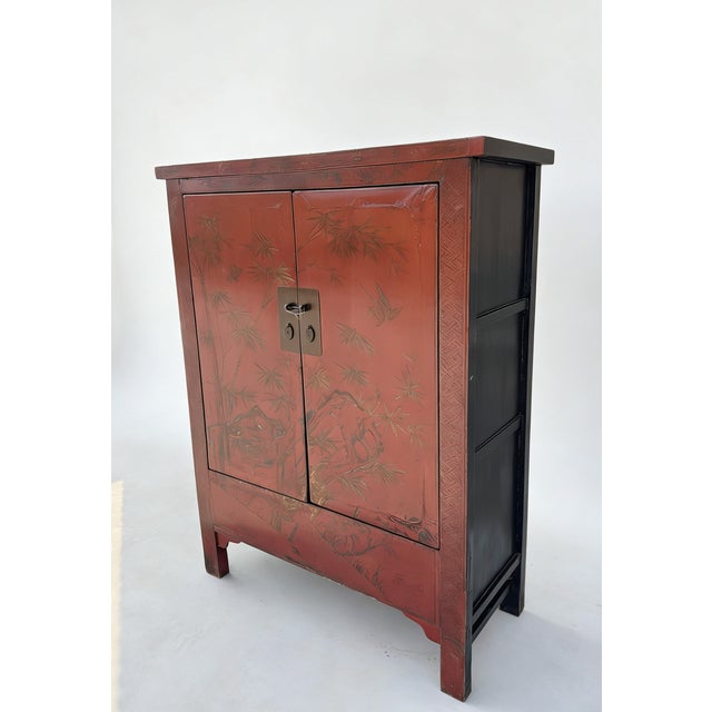 Chinoiserie Chinoiserie-Style Hand-Painted Elm Cabinet For Sale - Image 3 of 5