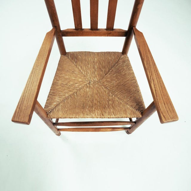 Art Deco Amsterdam School Side Armchair with Straw Seat, the Netherlands, 1930s For Sale - Image 9 of 18