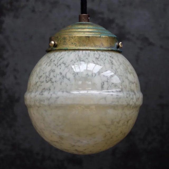 Mid-Century Modern French Clichy Yellow Glass Pendant Lamp For Sale - Image 3 of 7