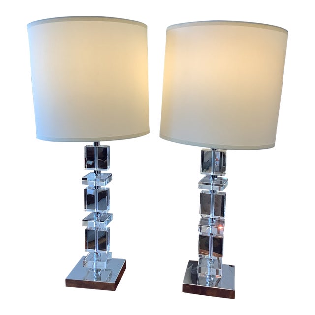 Mid Century Modern Style Crystal Lamps - a Pair For Sale