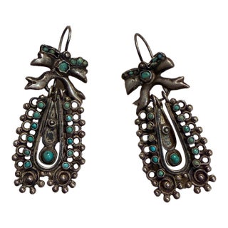 Mexican Dangle Earring Sterling Silver Turquoise Stones Barretto Matilde Poulat For Sale
