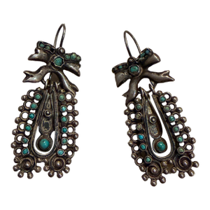 Mexican Dangle Earring Sterling Silver Turquoise Stones Barretto Matilde Poulat