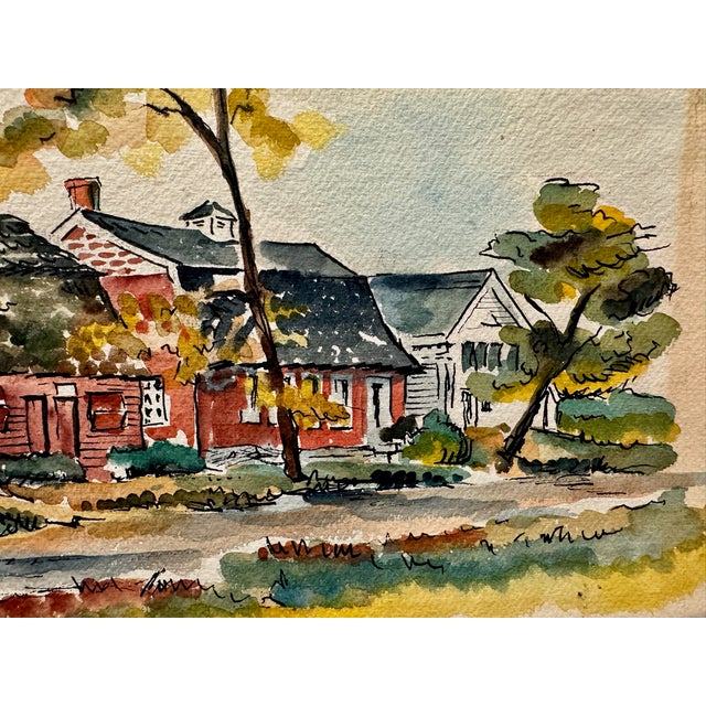 Rustic Henry Emil Salloch Original Watercolor on Paper Farm House During Autumn, 1941. For Sale - Image 3 of 7