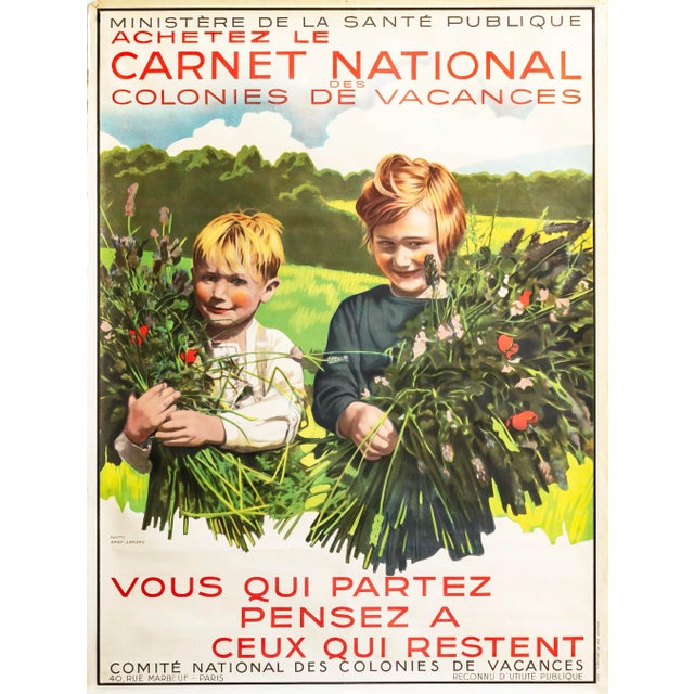 Vintage Summer Camp Poster, 1940s Vintage French Poster Ministere De La Santé Publique For Sale - Image 6 of 6