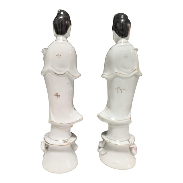 Elevate a mantle, bookshelf, or entry console with this elegant pair of early-20th-century Asian porcelain figurines...