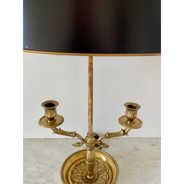 French Bouillotte Lamp With Black Tole Shade and Dolphin Motif Base For Sale - Image 4 of 12