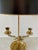 Mid-20th Century Brass Bouillotte Double Dolphin Lamp With Black Tole Shade For Sale - Image 4 of 12