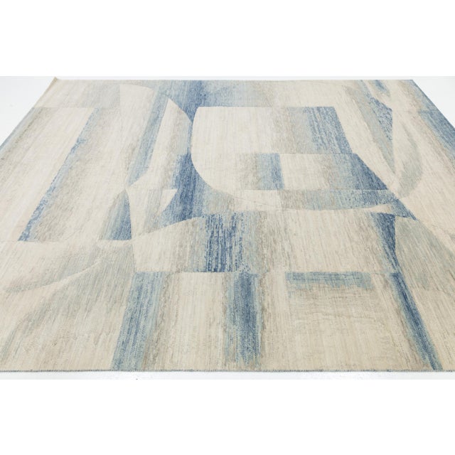 8x10 Abstract Azure & Sand Modern Hand-Loomed Wool & Nylon Area Rug For Sale - Image 9 of 10