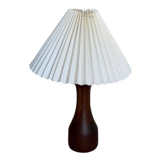 1960s Teak Beige Table Lamp With Pleated Shade Accent Lighting Danish Mid-Century Modern For Sale
