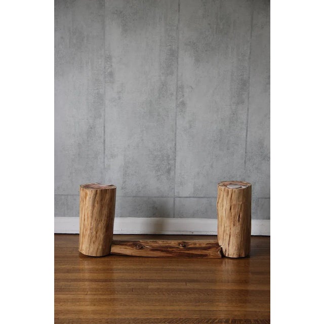 Wood 1970s Teak Wood Bench, Modern Organic, Cylindrical Legs For Sale - Image 7 of 12