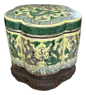 19th Century Porcelain Republic Era Kangxi Style Famille Verde Biscuit Box
