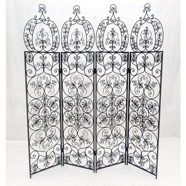 Fine Wrought Iron Scrolls Motif 4 panels Room Divider c1970s MINT