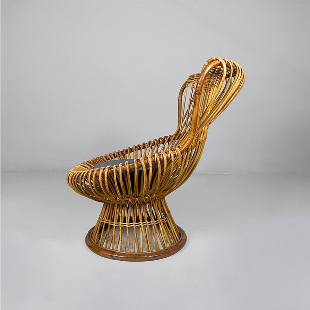 Mid-Century Modern Mid-Century Modern Italian Armchair in Rattan and Fabric, 1960s For Sale - Image 3 of 18