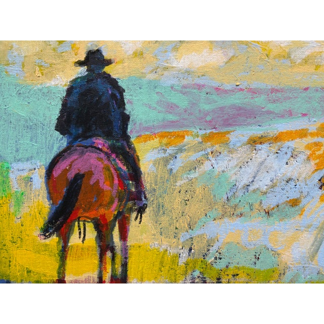 Impressionist Lone Rider in Sunlight Impressionist Cowboy Painting by Joseph Christy For Sale - Image 3 of 3