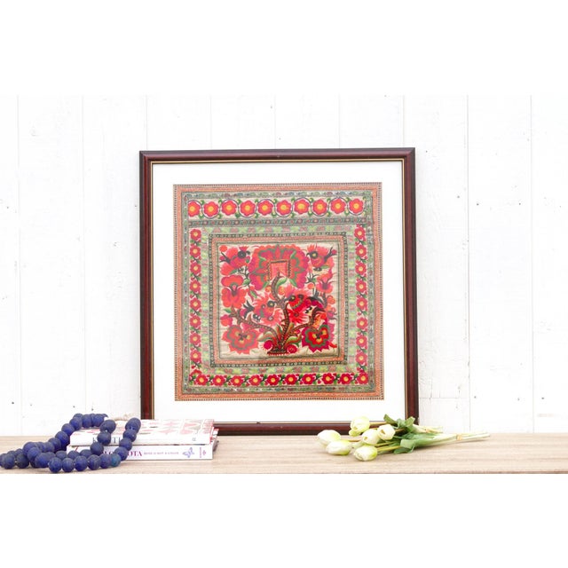 Asian Floral Rhapsody, Antique Framed Textile For Sale - Image 3 of 10