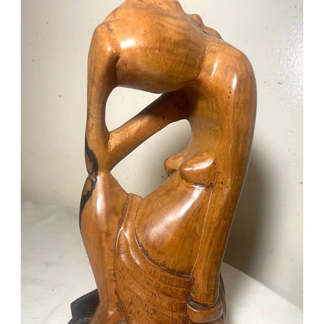 Wood Antique Hand Carved Abstract Modernist Nude Lady Wood Figural Sculpture Statue For Sale - Image 7 of 12