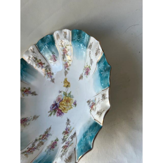 Traditional Vintage Mid 20th Century Germany Serving Bowl Blue Gold Floral Germany Hand Painted For Sale - Image 3 of 13