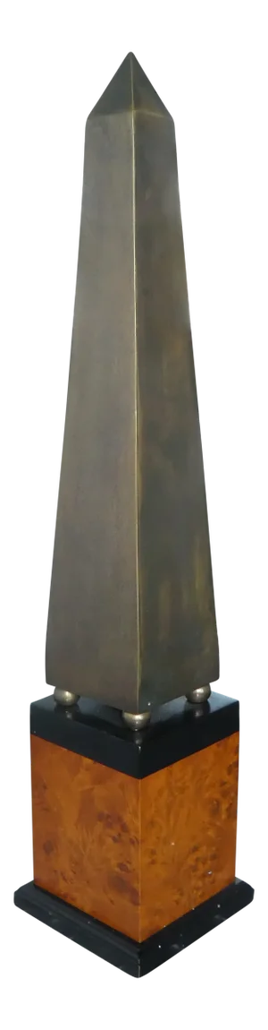 Vintage Neoclassical Brass Obelisk on Burl Wood Base