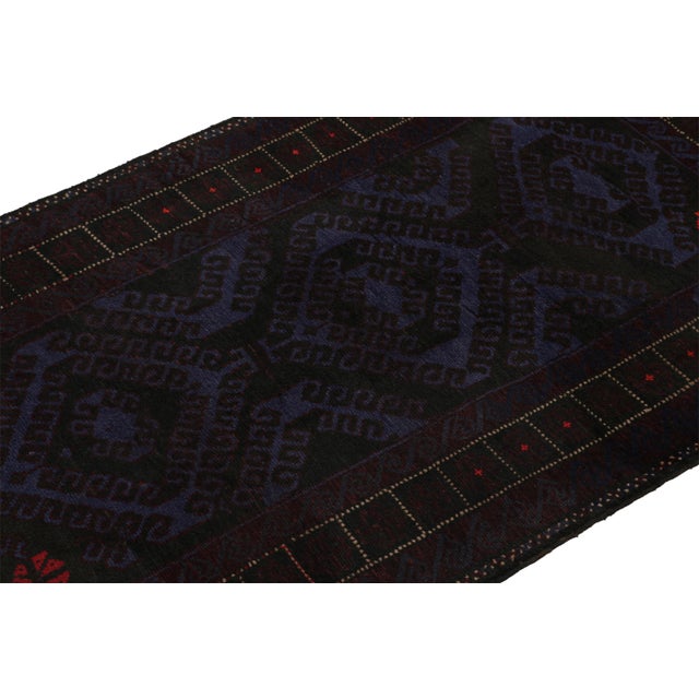 Rug & Kilim Rug & Kilim’s Baluch Tribal Rugin Indigo Blue and Burgundy Geometric Patterns For Sale - Image 4 of 7