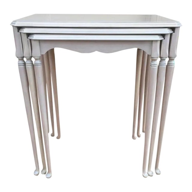1970s Set of 3 White Washed Nesting Tables For Sale