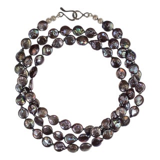 Ajd 37 Inch Necklace of 10 MM Mauve Coin Pearls For Sale