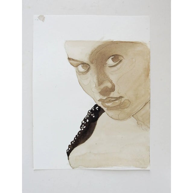 Vintage tonal watercolor and pencil portrait study painting of woman. Unsigned. Unframed.