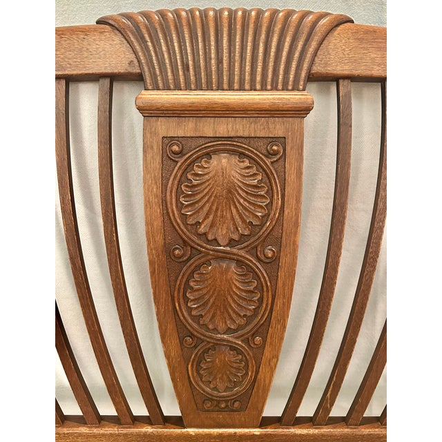 1900 - 1909 Antique C. 1900 Edwardian Sheraton Revival Carved Wood Settee, Newly Upholstered For Sale - Image 5 of 12