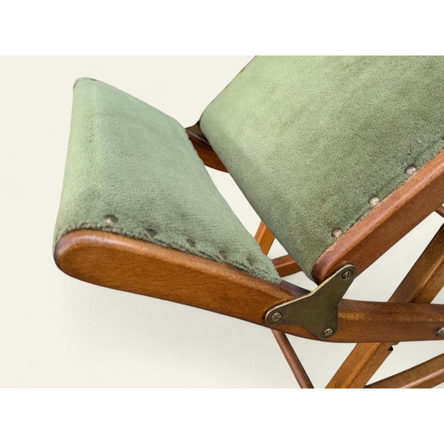 Mid-Century Modern Vintage Height-Adjustable Footrest with Light Green Fabric Cover, 1960s For Sale - Image 3 of 9
