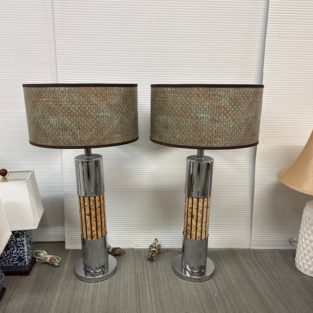 Chromed Cork Table Lamps, Pair For Sale - Image 9 of 12